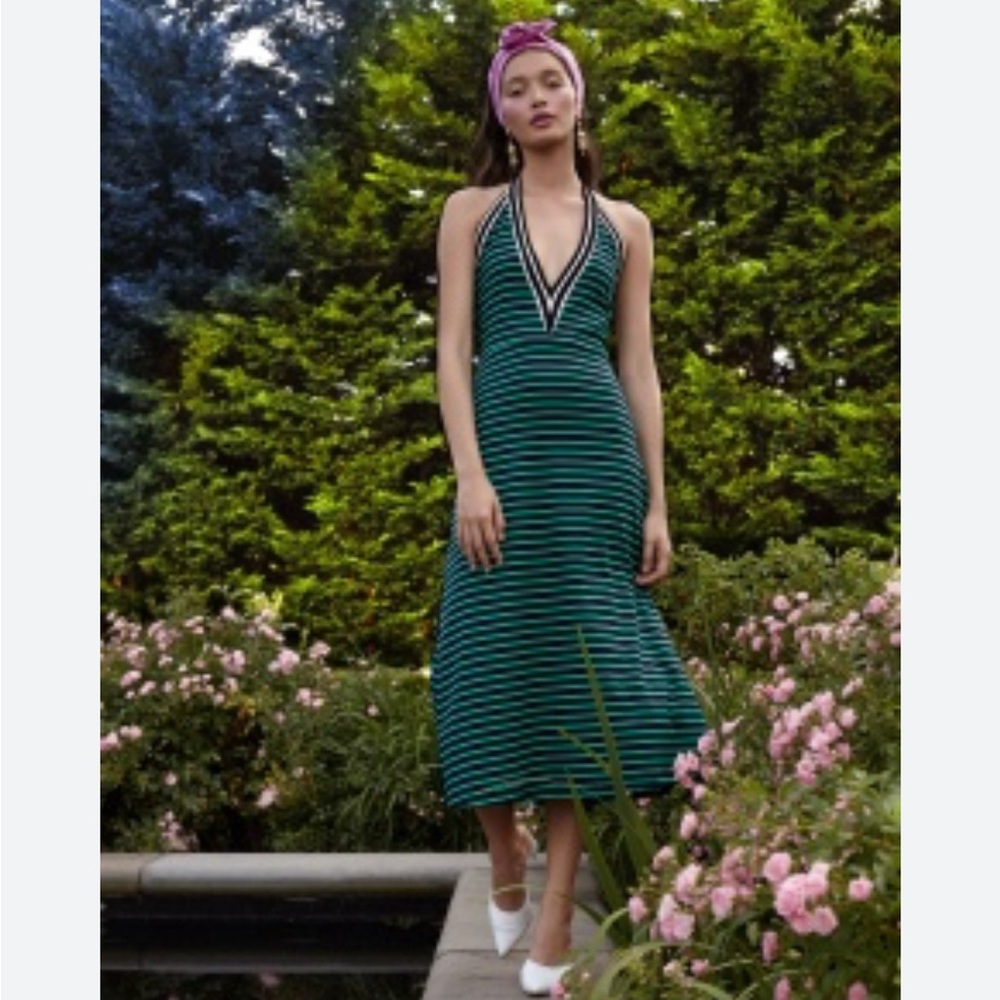 Anthropologie/Cynthia Rowley Lisbon Striped Halter Dress, Small | Blue/Green